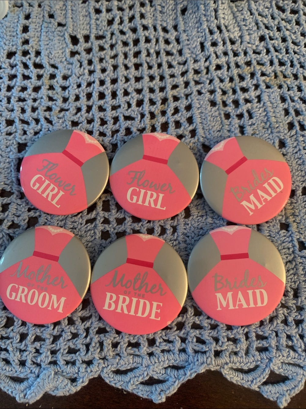 Pink Bridal Party Buttons - Bridesmaid, Mother of Bride, Flower Girl